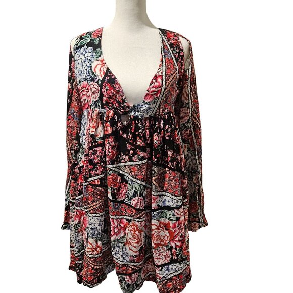 Jaase Woman Babydoll Boho Chic Mini Dress XS Festival Cottagecore Artisanal Core - Picture 1 of 13